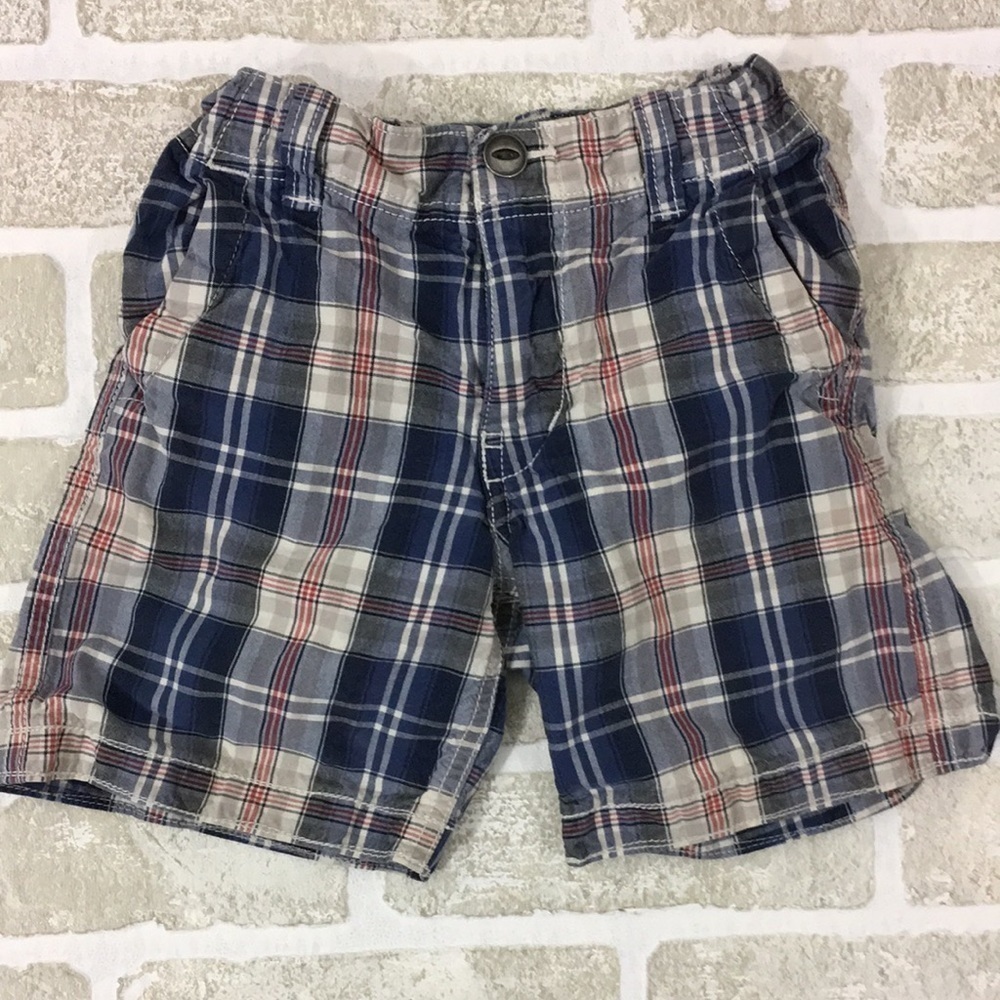 Baby Gap Boys Plaid Cargo Shorts 4T 4 Years Navy Blue White Checked Cotton